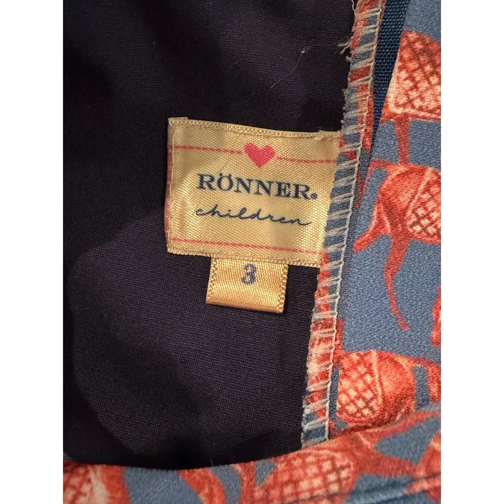 Ronner Children Blue Red Horse Print Dress Gingham Bow Long Sleeve Kids Size 8